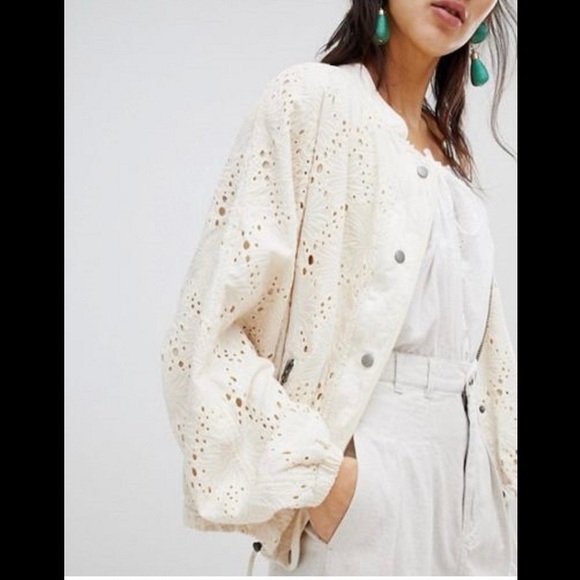 Free People Sweaters - NWT Free People Daisy Jane Ivory Eyelet Cutout Lace Zip Up Jacket